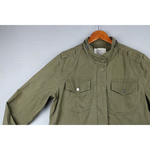 Ashley by 26 International Utility Jacket Drawstring Zipper Snap Green Large - Picture 7 of 16